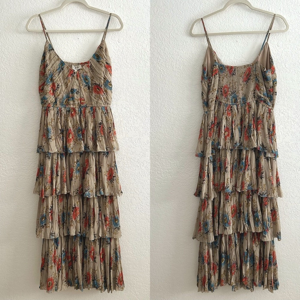 Sea New York Roanne Floral Print Pleated Ruffle Tiered Sleeveless Midi  Dress - Picture 3 of 9